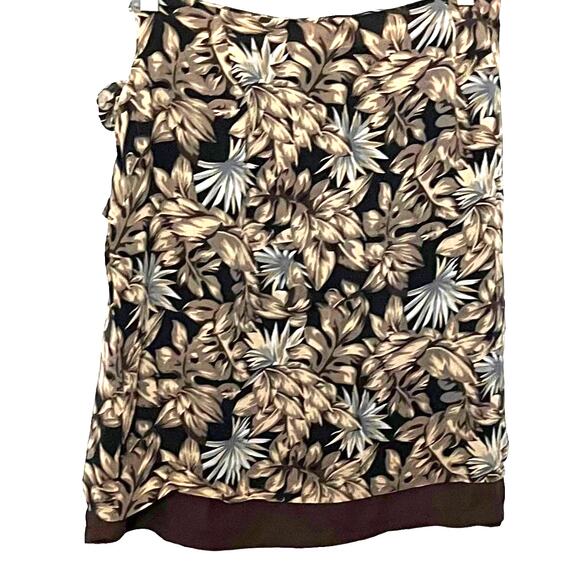 VALERIE STEVENS SILK WRAP AROUND MIDI SKIRT, WOMENS, 16, BROWN TAN BLUE FLORAL - Picture 5 of 11